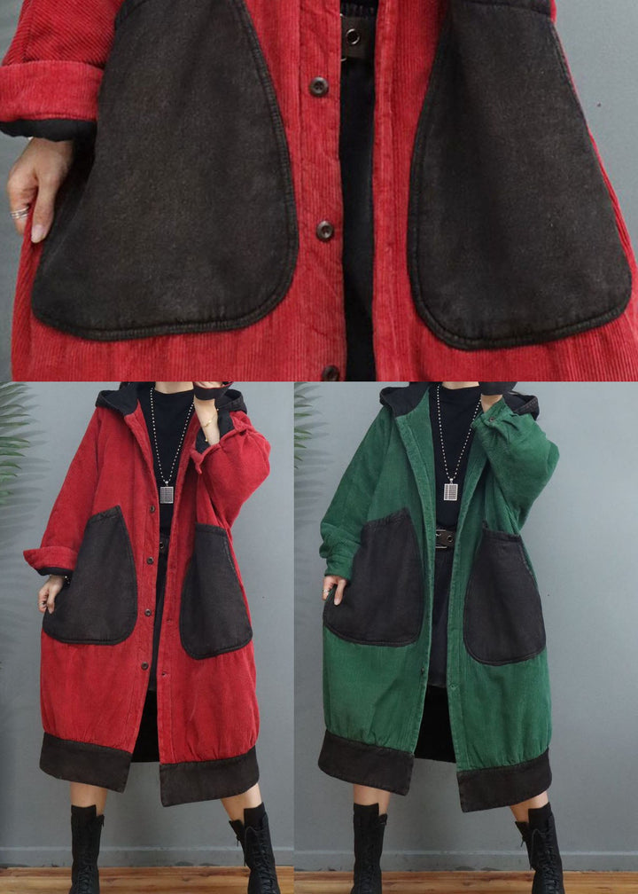 Drune | Größe Rote Kapuzen-Patchwork-Winterjacken Winter