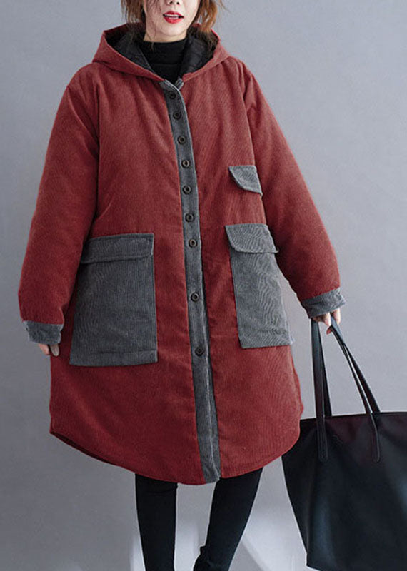 Drune | Schokoladen Kapuzenjacken mit Taschen Winterjacken Baumwolle Dicke Mäntel