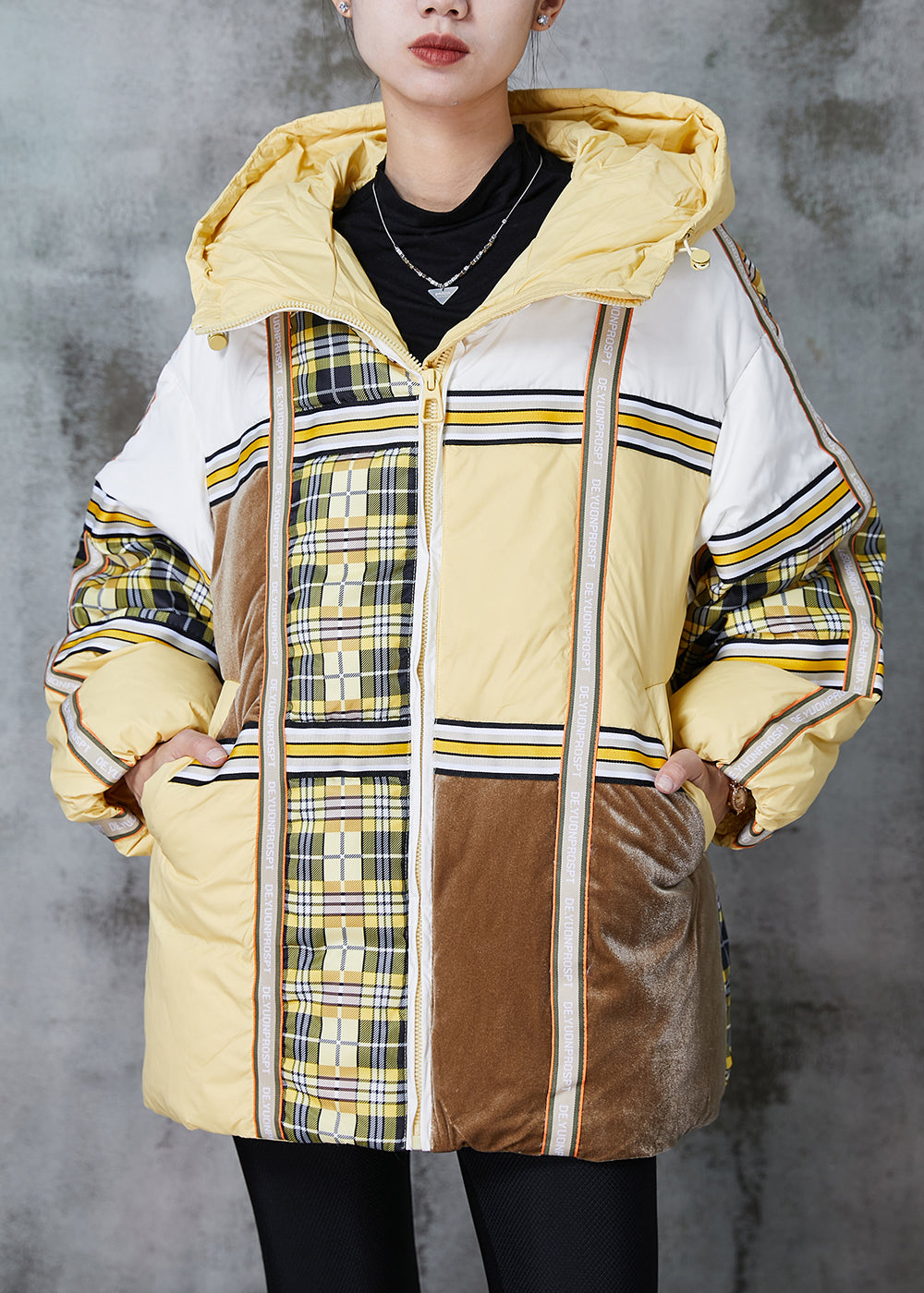 Drune | Größe Gelbe Übergroße Patchwork Entenfedern Puffermäntel Winter