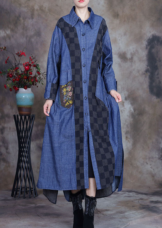 Drune | Größe Denim Blau Patchwork Karierte asymmetrische Design Mäntel