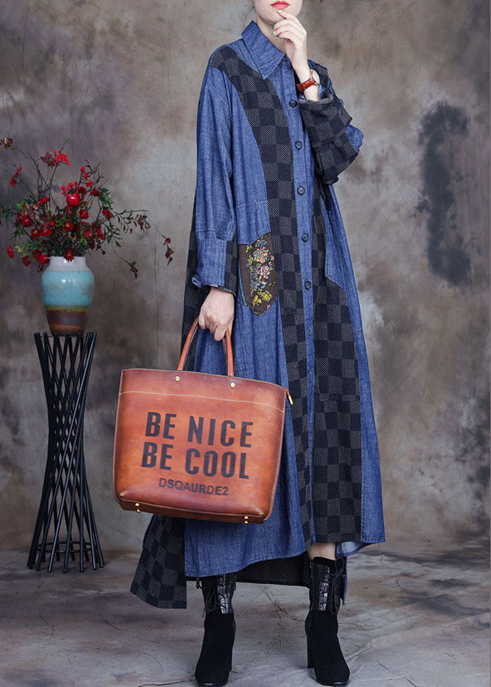 Drune | Größe Denim Blau Patchwork Karierte asymmetrische Design Mäntel