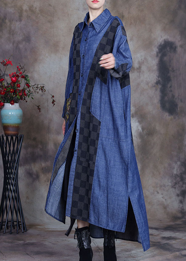 Drune | Größe Denim Blau Patchwork Karierte asymmetrische Design Mäntel