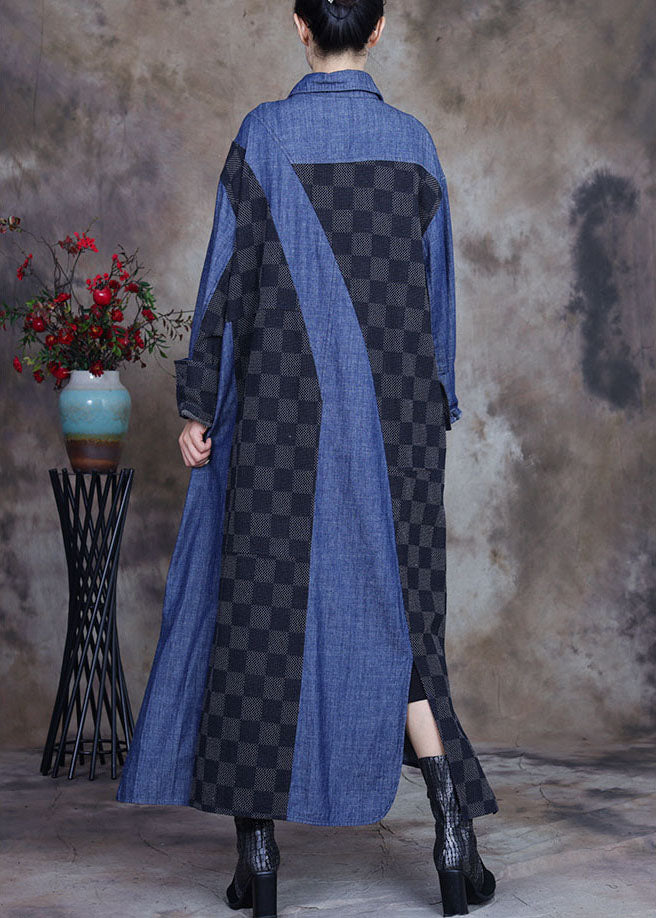Drune | Größe Denim Blau Patchwork Karierte asymmetrische Design Mäntel