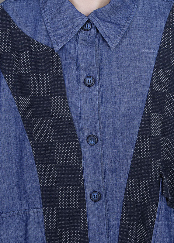 Drune | Größe Denim Blau Patchwork Karierte asymmetrische Design Mäntel