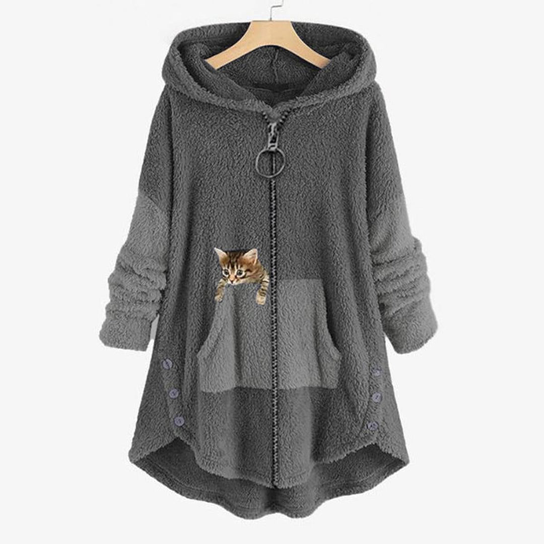 Drune | Plüsch Teddy Mantel mit Katzen Design Für Herbst und Winter