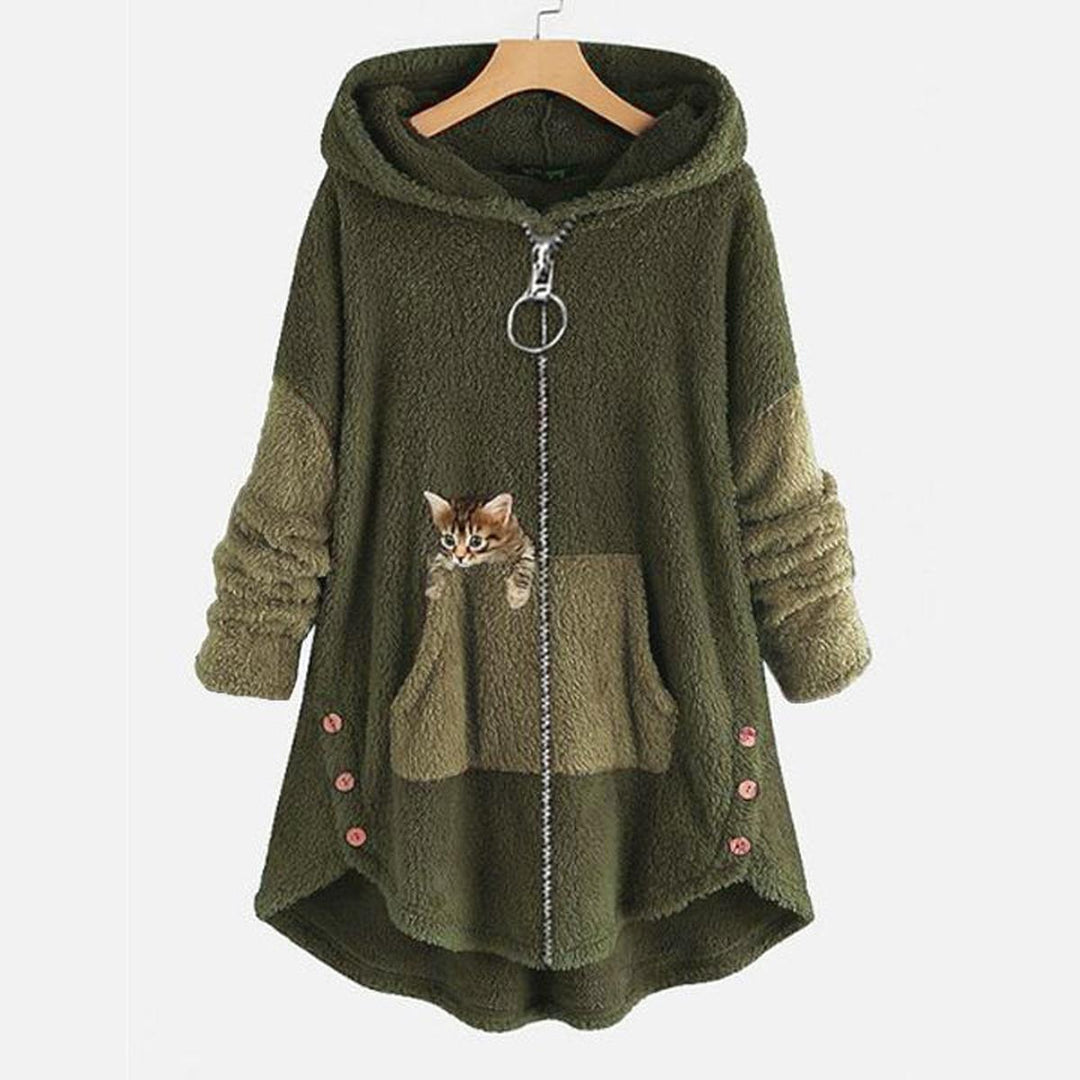 Drune | Plüsch Teddy Mantel mit Katzen Design Für Herbst und Winter