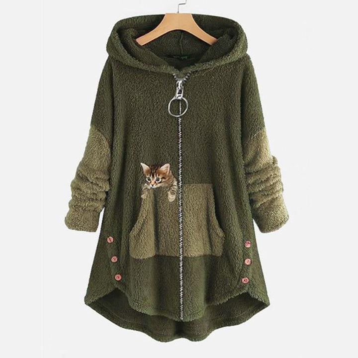 Drune | Plüsch Teddy Mantel mit Katzen Design Für Herbst und Winter