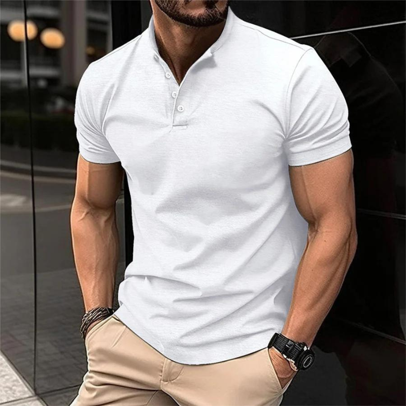 Drune | Poloshirt, Kurze Ärmel, Knöpfe, T-Shirt, Herrenbekleidung