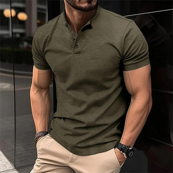 Drune | Poloshirt, Kurze Ärmel, Knöpfe, T-Shirt, Herrenbekleidung