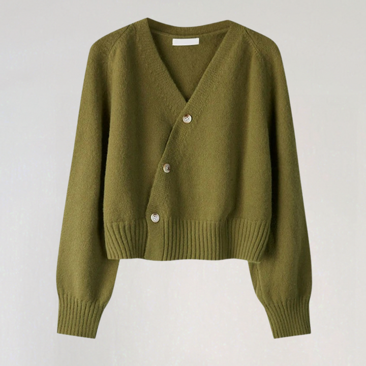 Drune | Damen Wolljacke mit V-Ausschnitt und Knopfverschluss