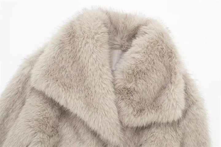 Drune | Damen Kurze Faux-Fur-Jacke mit Großer Kragen
