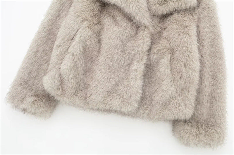 Drune | Damen Kurze Faux-Fur-Jacke mit Großer Kragen