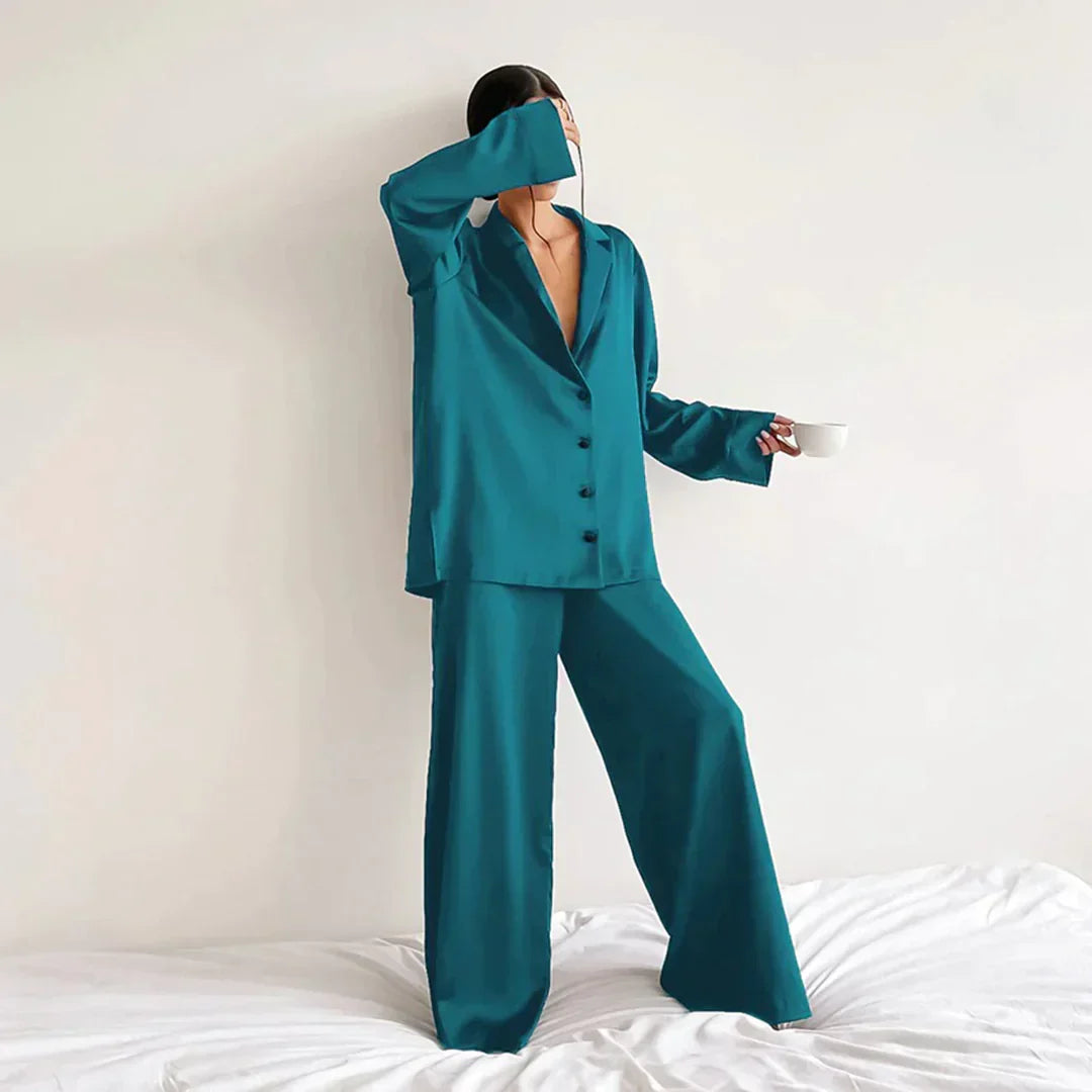 Drune | Satin PyjamA-Satz mit Weitem Hose