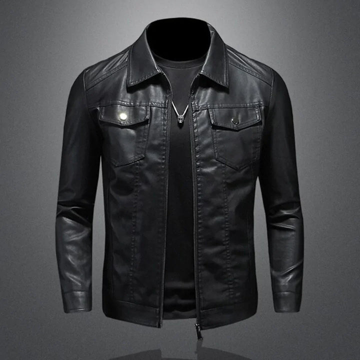 Drune | Herren schwarze Jacke - Trucker-Stil mit umklappbarem Kragen