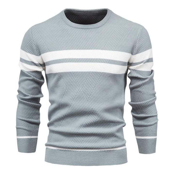 Drune | Slim Fit gestrickte Baumwolle Rippenstrick geometrisches Muster Rundhals