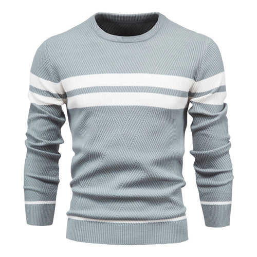 Drune | Slim Fit gestrickte Baumwolle Rippenstrick geometrisches Muster Rundhals