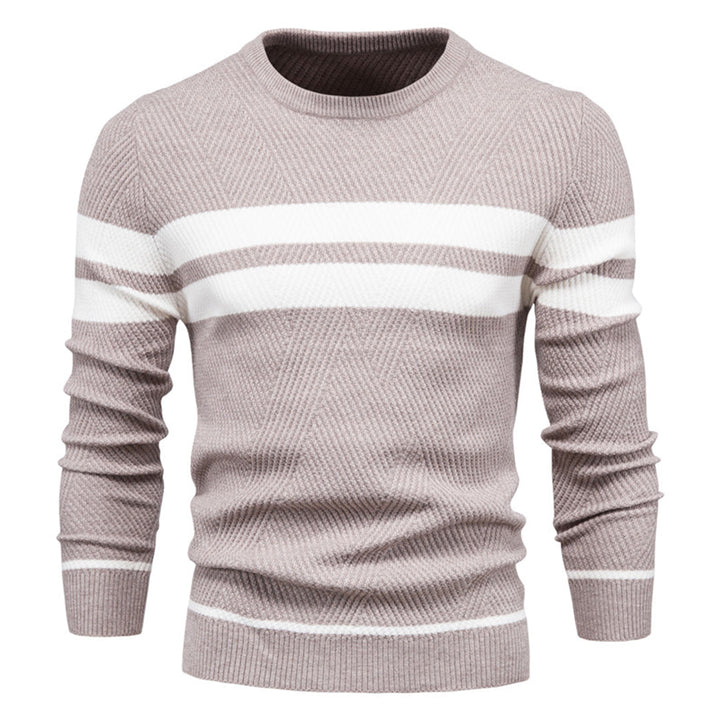 Drune | Slim Fit gestrickte Baumwolle Rippenstrick geometrisches Muster Rundhals