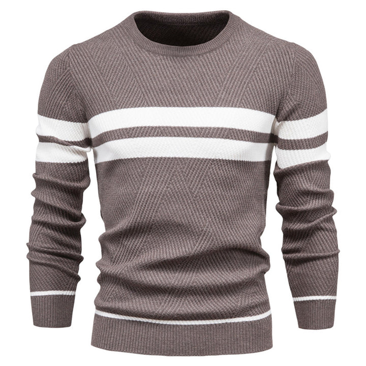 Drune | Slim Fit gestrickte Baumwolle Rippenstrick geometrisches Muster Rundhals