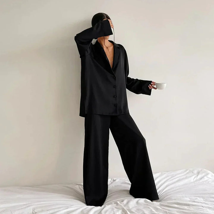 Drune | Satin PyjamA-Satz mit Weitem Hose
