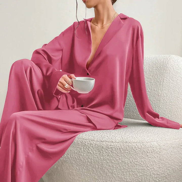Drune | Satin PyjamA-Satz mit Weitem Hose