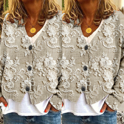 Drune | Cardigan mit 3d Spitzen Knopfverschluss Romantisch und Lässig