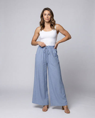 Damen luftige Palazzo-Hose mit elastischem Bund und Seitentaschen Drune