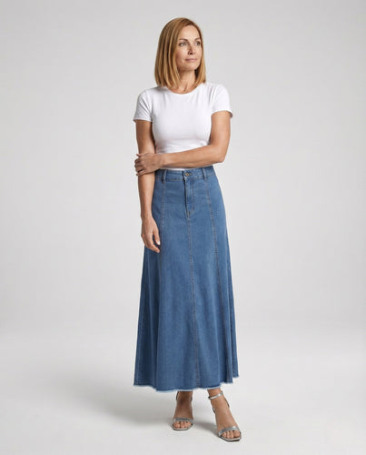 Maxirock Damen Jeans Fransen