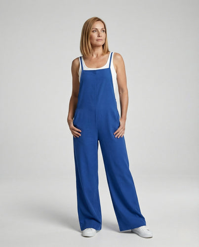 Damen Leinen-Overall mit weitem Bein