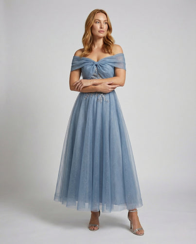 Damen Bodenlanges Carmen Abendkleid mit Spitze