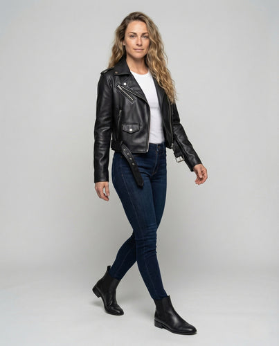 Damen Motojacke in Lederoptik