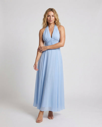 Damen Neckholder Maxikleid mit Lagenrock