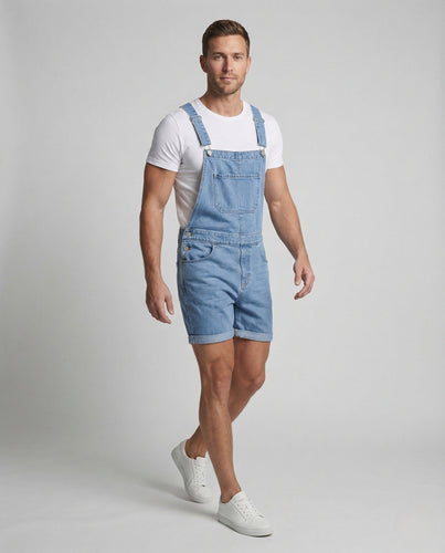 Herren kurze Jeans-Latzhose mit Brusttasche