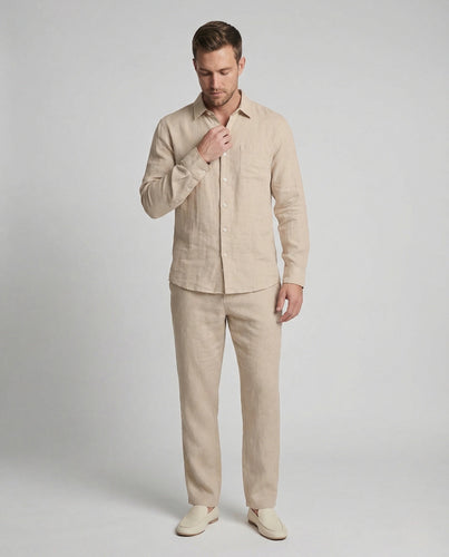 Herren Leinen Set mit Langarm Hemd & Lockerer Hose | Drune