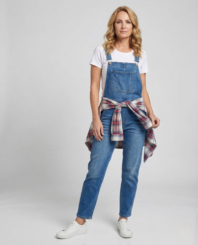 Damen Jeans Latzhose mit geradem Bein & Brusttasche