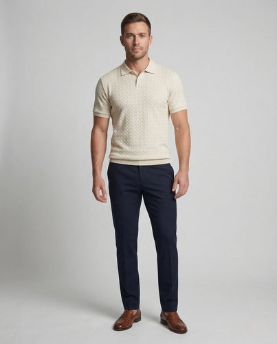 Herren Feinstrick Poloshirt mit V-Muster