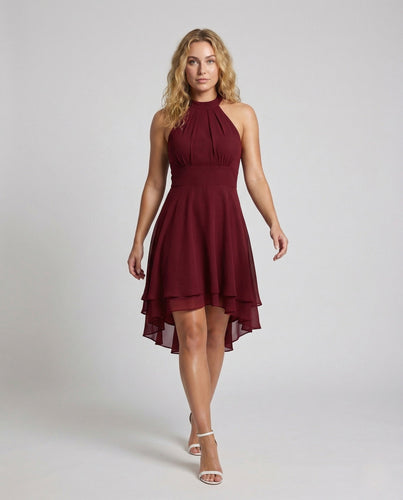 Damen Chiffon Kleid Halter Volants