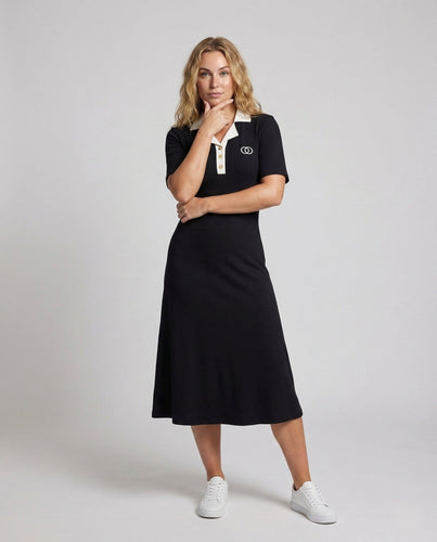 Damen Polo Midikleid Kontrastkragen