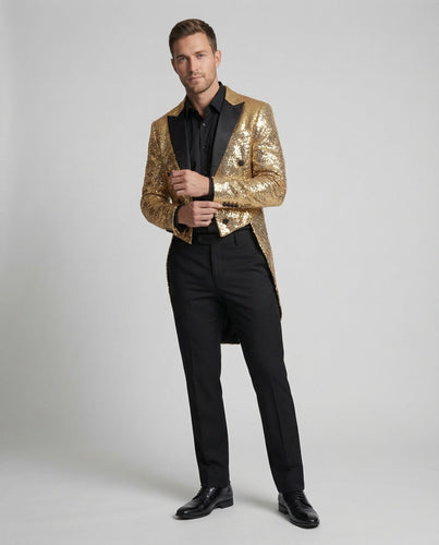 Herren Pailletten Frack Satinrevers