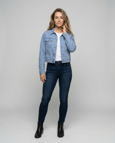 Damen Jeansjacke Kurz Brusttaschen