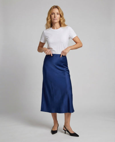 Damen Satin Midirock Schrägschnitt