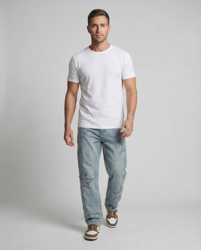 Unisex Jeans Weit Stern Applikation