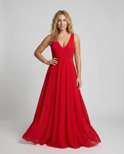 Damen Chiffon Maxikleid Plissee