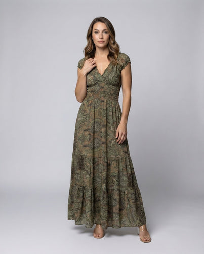 Damen Boho Maxikleid Puffärmel