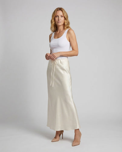 Damen Satin Maxirock Schräg