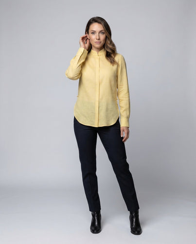 Damen Leinenmisch-Bluse Knotenverschluss