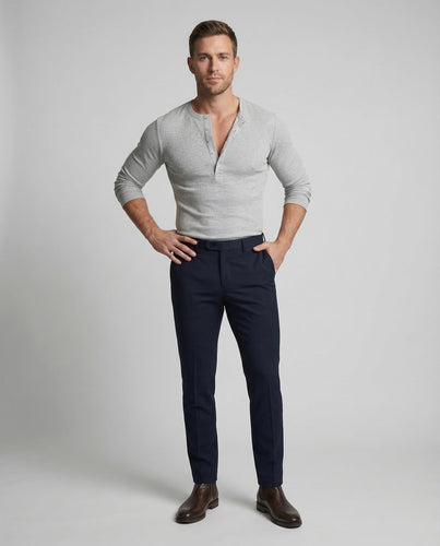 Herren Henleyshirt Waffelstruktur Slim-Fit
