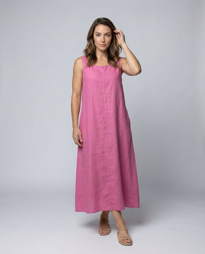 Damen Leinen-Maxikleid Weite A-Linie