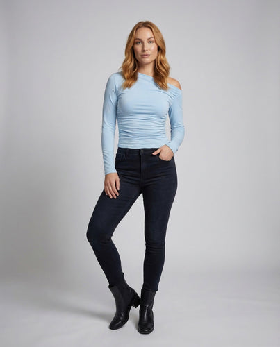 Damen Asymmetrisches Langarmshirt Raffung