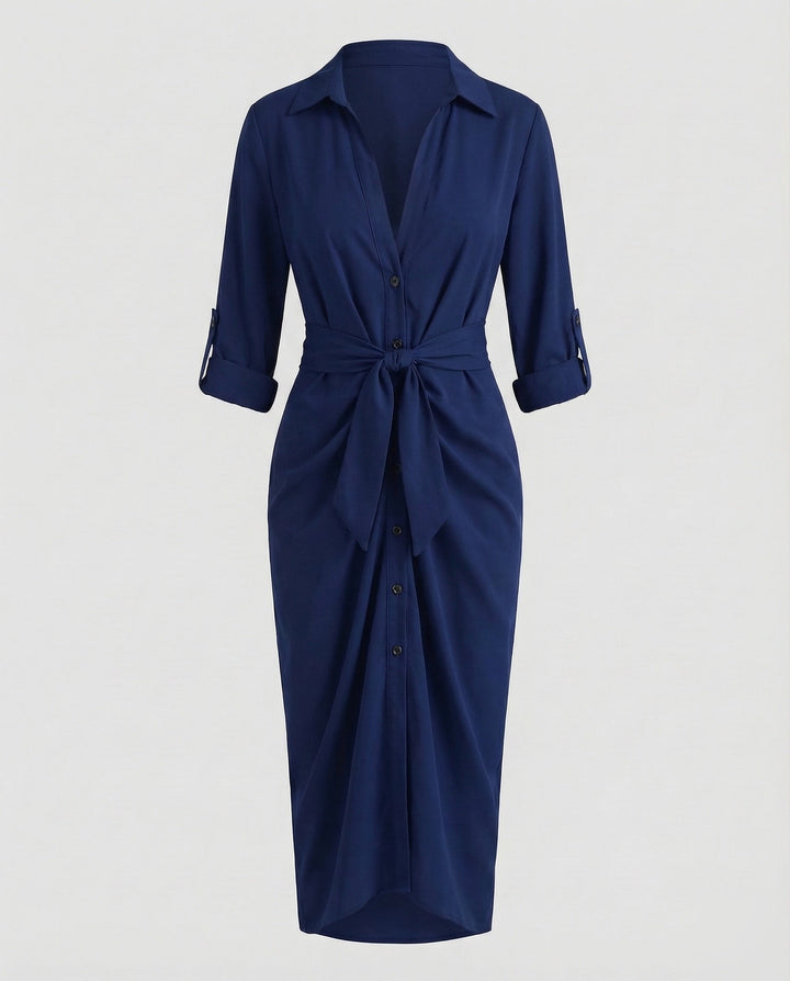 Damen Hemdblusen-Wickelkleid Bindegürtel