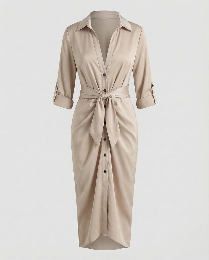 Damen Hemdblusen-Wickelkleid Bindegürtel
